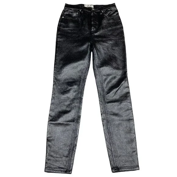 We the Free People Shiny Black Jeans, Size 27, Coated Faux Leather, Skinny - Picture 9 of 14